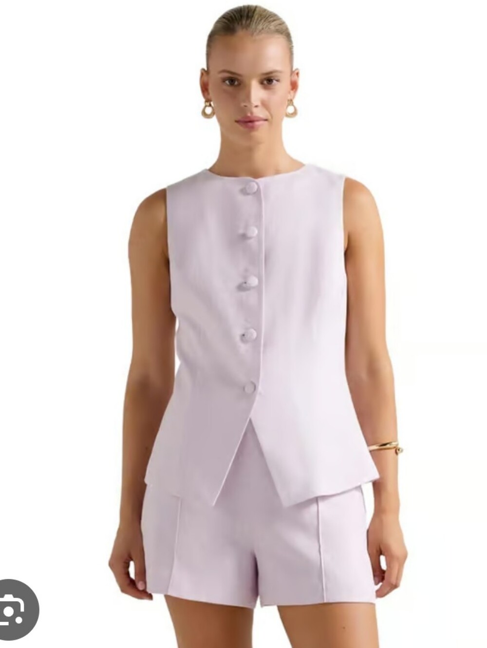 Evernew Linen Blend Shorts And Vest Set US6